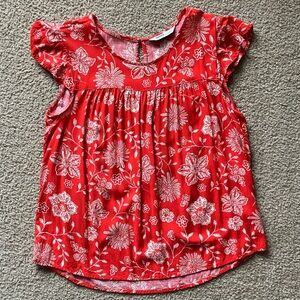 Sonoma Blouse Red with Light Tan Floral Design Size L